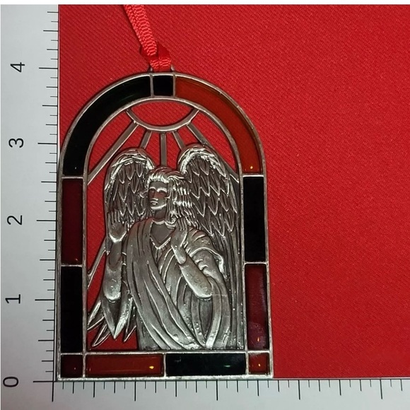 Vintage Stained Glass & Pewter Christmas Angel Ornaments, Set Of 2 - Picture 3 of 4